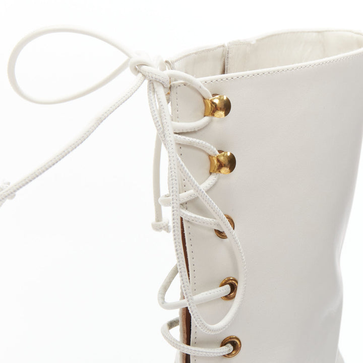 NODALETO Bulla Candy white leather chunky heels lace up boots EU38