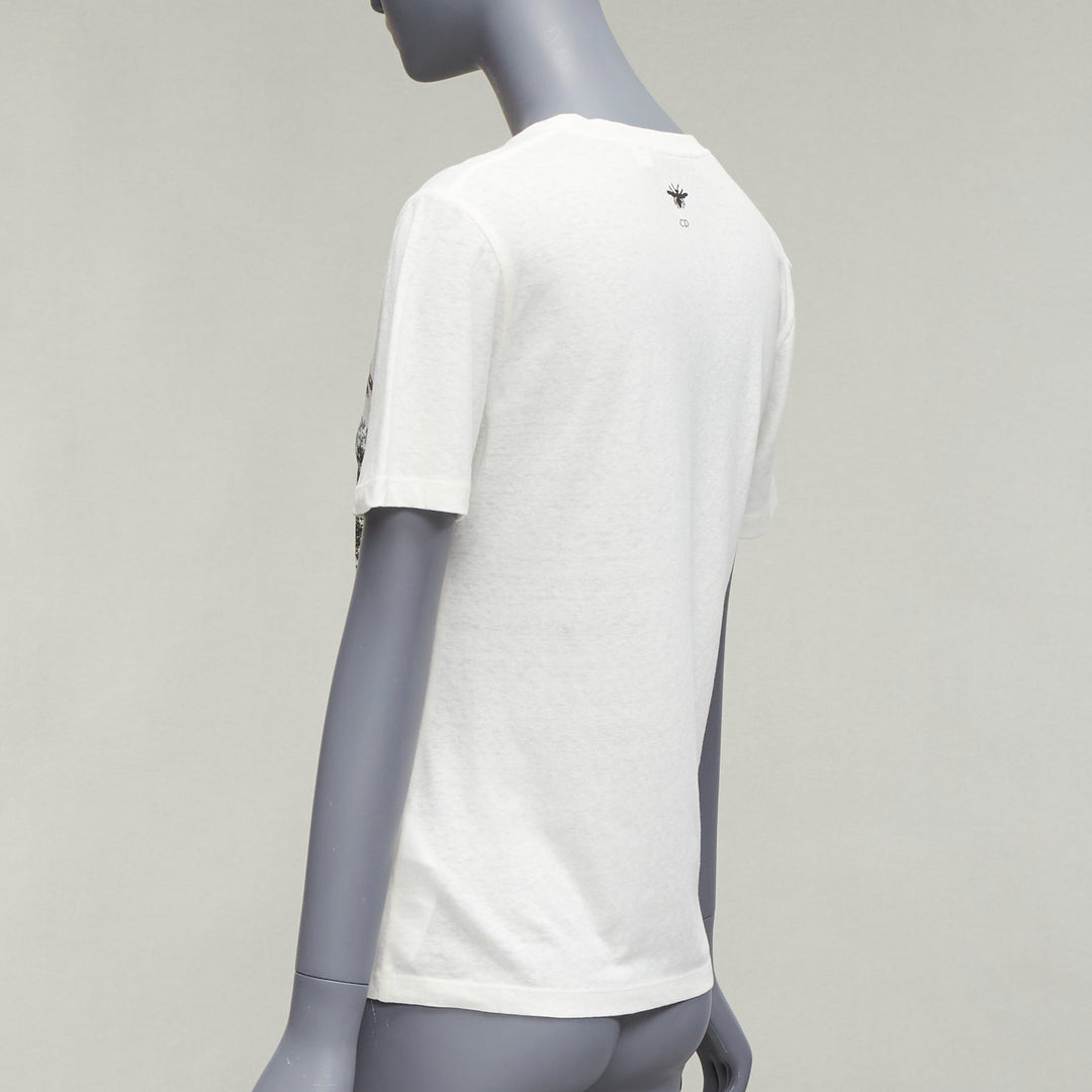DIOR ecru Toile De Jouy logo graphic print cotton linen short sleeve tshirt XS