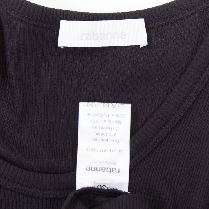 PACO RABANNE black silver piercing ring detail gathered ribbed tank top IT38 XS