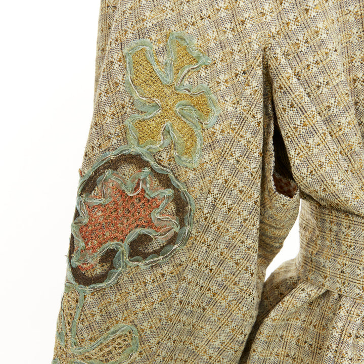 CHRISTIAN LACROIX Vintage gold tweed floral embroidered belted jacket FR42 L