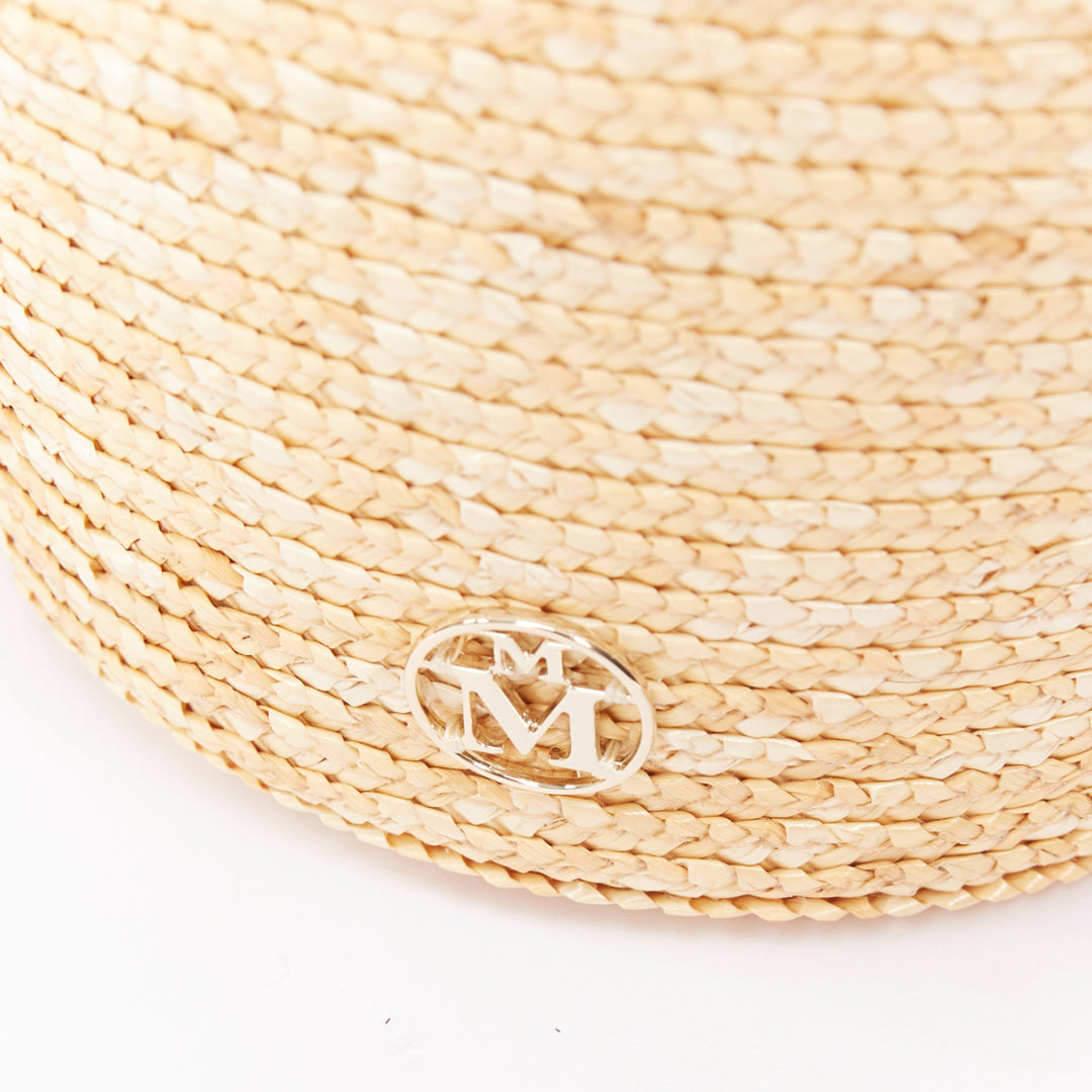 MAISON MICHEL 2024 Cassie Bucket beige raffia nylon monogram strap crossbody bag