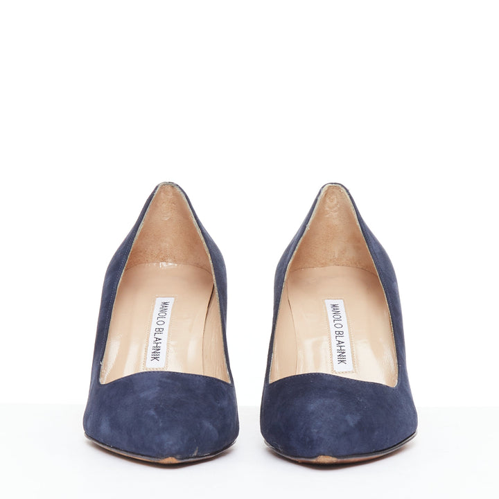 MANOLO BLAHNIK BB 70 navy suede leather point toe pumps EU36.5