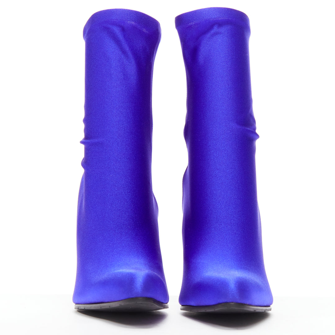 BALENCIAGA Demna blue lycra high heeled sock boots EU39 Kim Kardashian