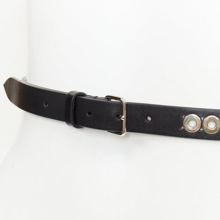 ALAIA Ovale black studded smooth calfskin leather waist belt grommet 65cm