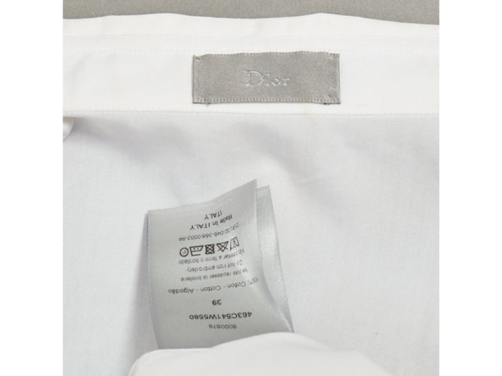 DIOR HOMME white cotton black scribble embroidered collar dress shirt EU39 M