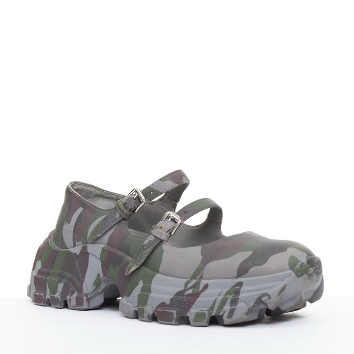 MIU MIU 2019 Runway Camo Chunky grey green double strap mary janes sneaker EU37