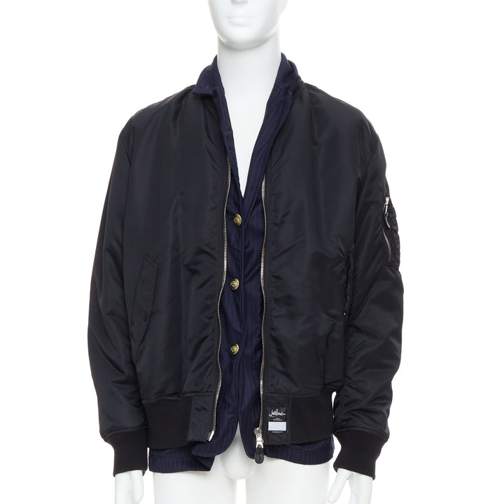 Male mannequin wearing Loro Piana Hiroshi Fujiwara Runway Black Feels like nylon Men Bomber Jacket in Size  XL | Available at JHROP