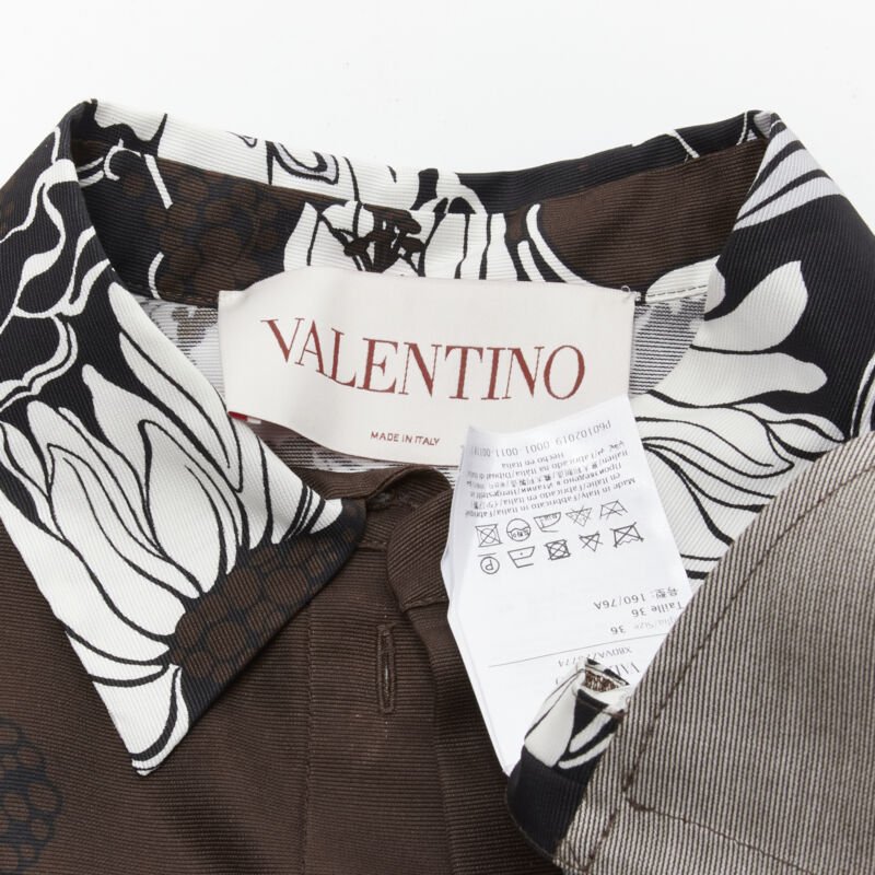 VALENTINO 2021 Runway brown oversized floral cotton silk faille shirt dress IT36