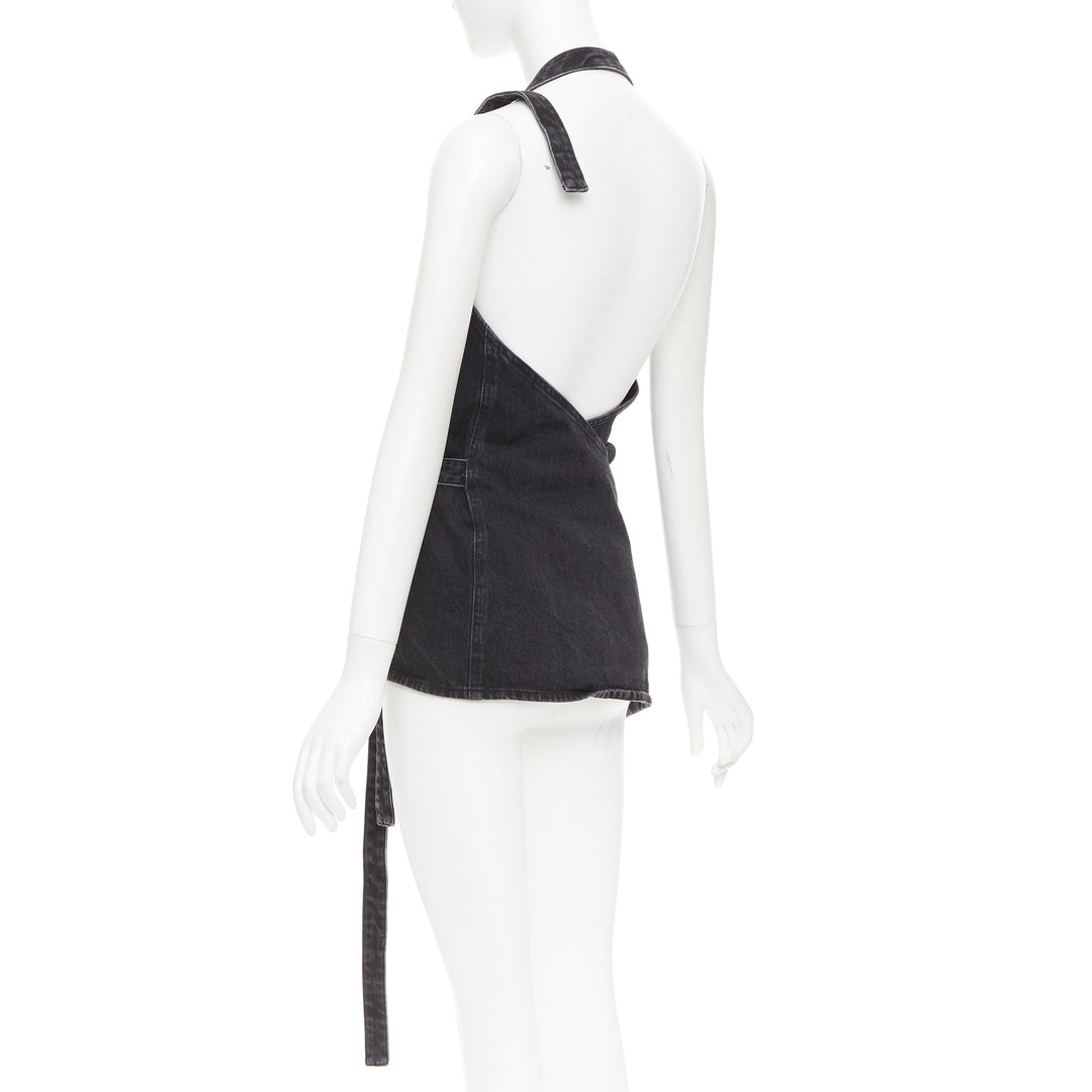 BALENCIAGA Demna 2016 washed grey denim front tie apron¬†top FR36 S