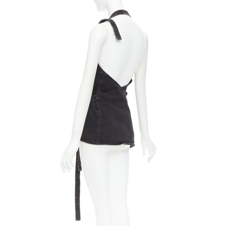 BALENCIAGA Demna 2016 washed grey denim front tie apron¬†top FR36 S