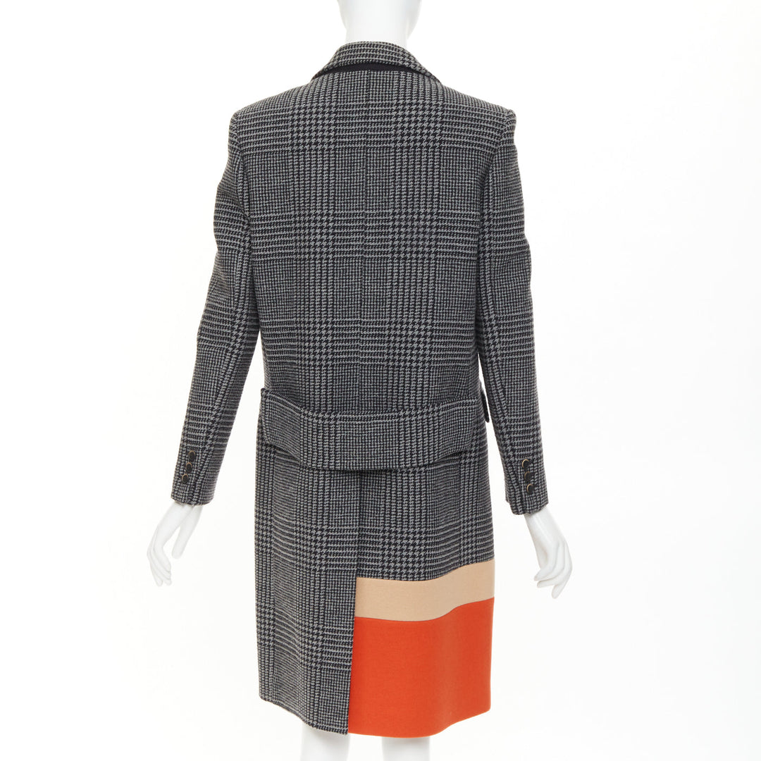 MSGM 2022 grey black wool houndstooth color block double breasted coat IT40 S
