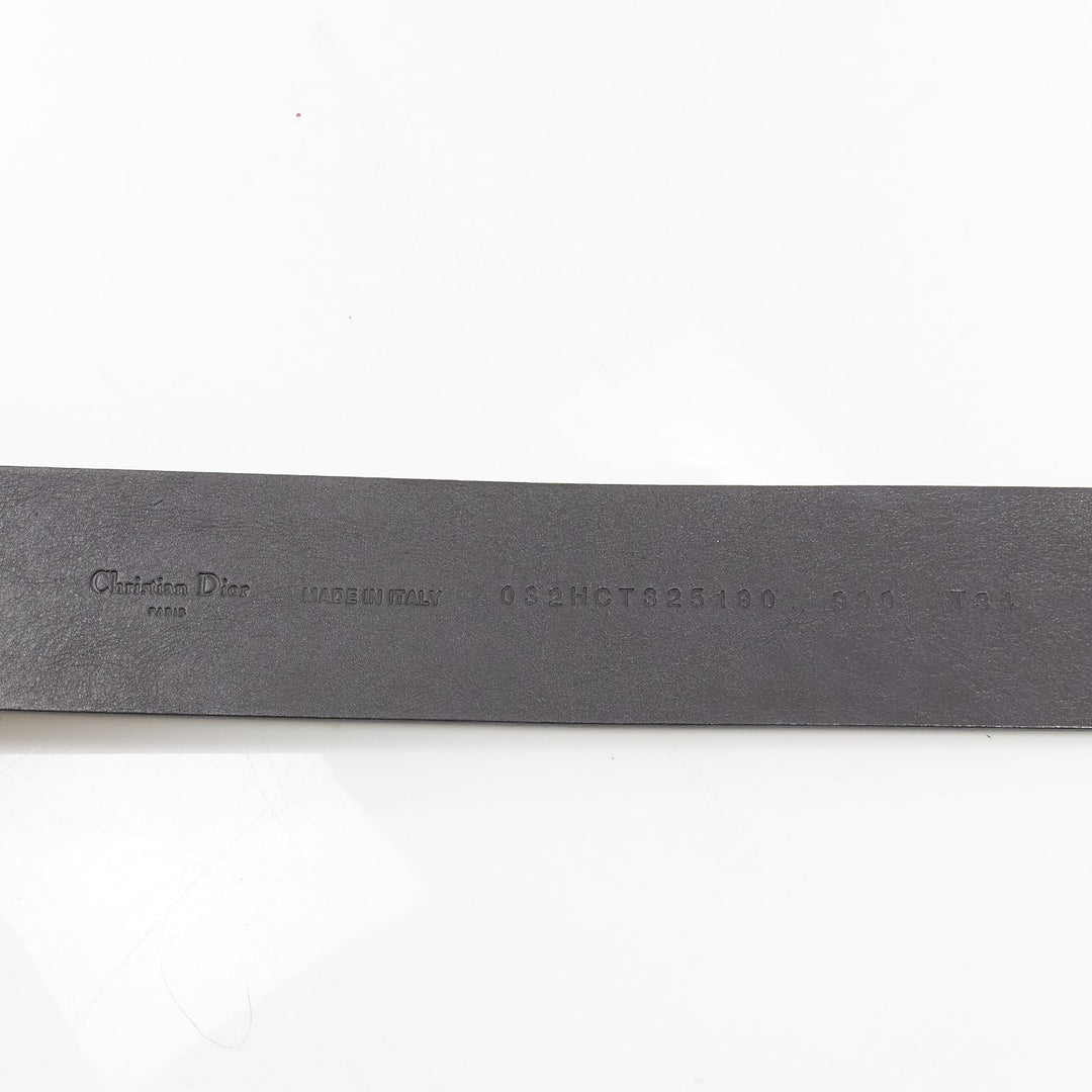 DIOR minimal logo metal bar black smooth calfskin wide belt 90cm