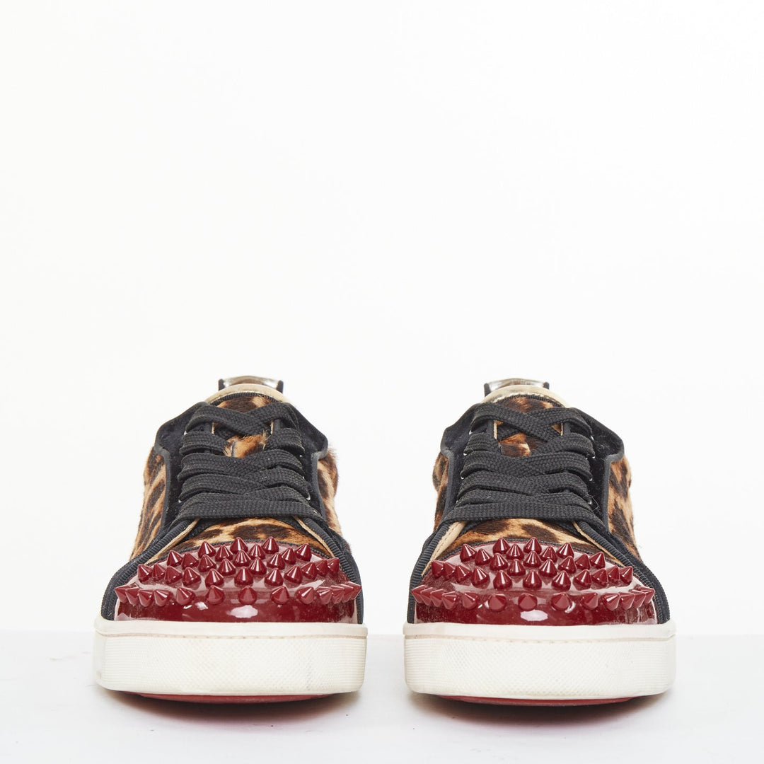 CHRISTIAN LOUBOUTIN Louis Junior Spikes leopard calf hair low top sneakers EU39
