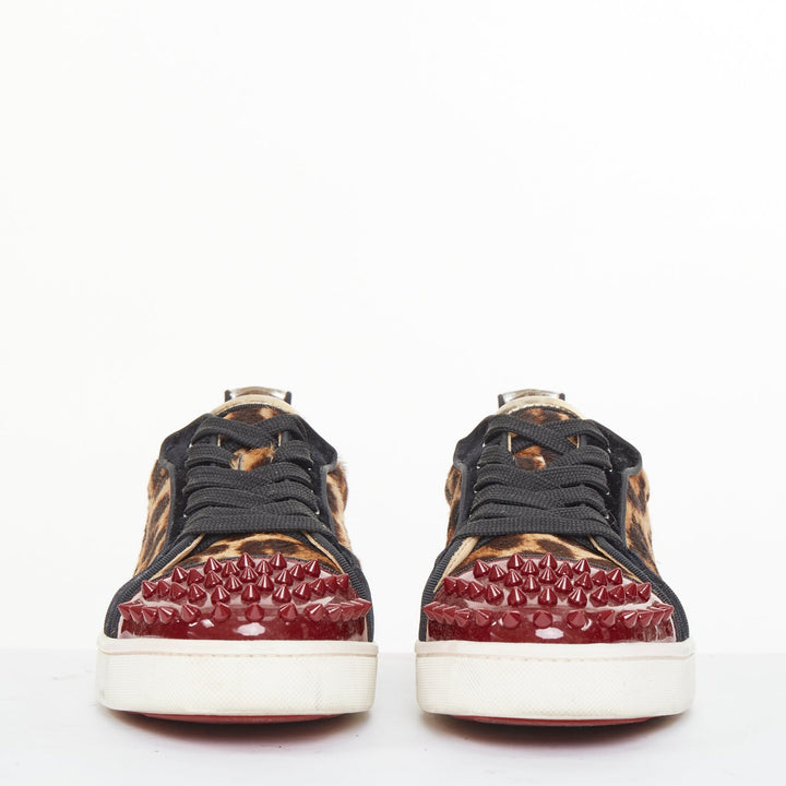 CHRISTIAN LOUBOUTIN Louis Junior Spikes leopard calf hair low top sneakers EU39