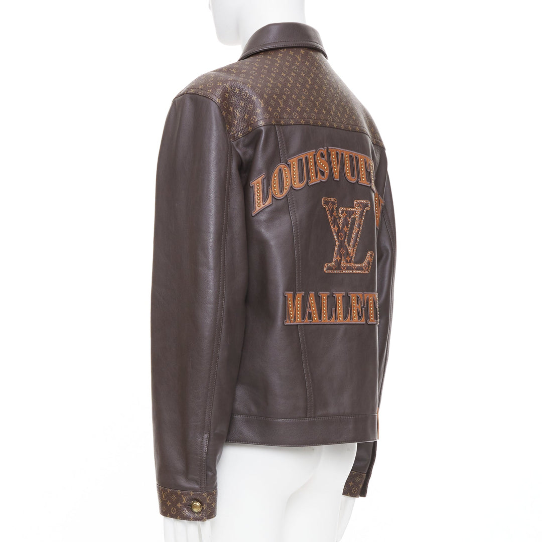 LOUIS VUITTON 2025 Runway Embellished Leather Trucker monogram jacket FR46 XS