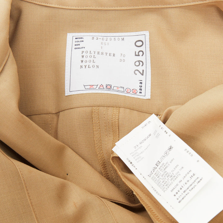 SACAI 2023 Runway khaki pleated pocketed short sleeve suiting boxy shirt JP1 S
