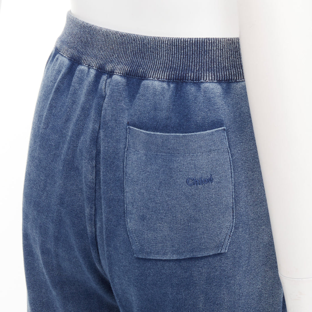 CHLOE blue white faded wash cotton blend relaxed jogger pants M