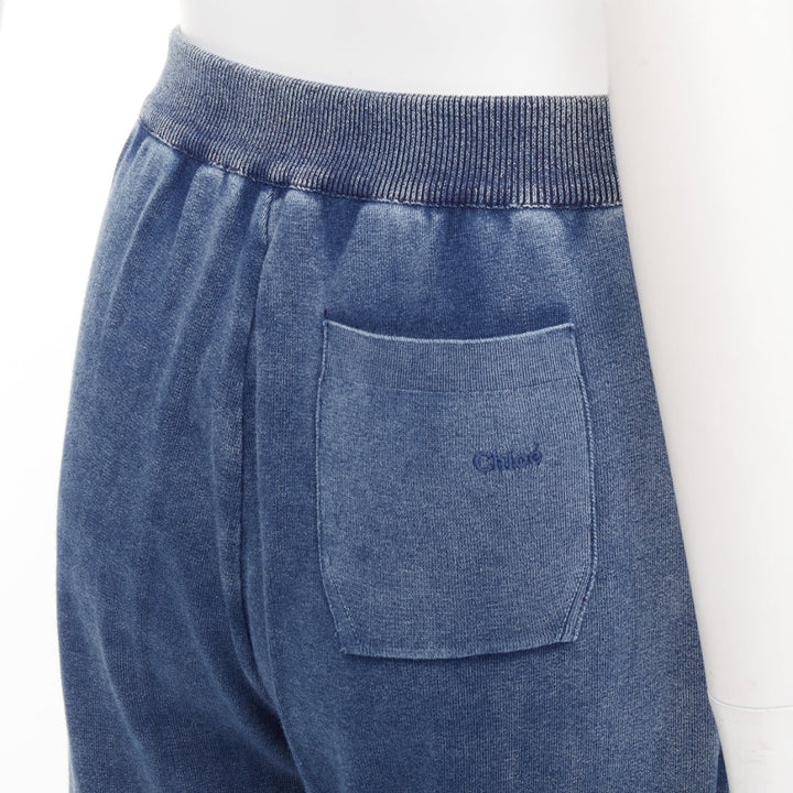 CHLOE blue white faded wash cotton blend relaxed jogger pants M