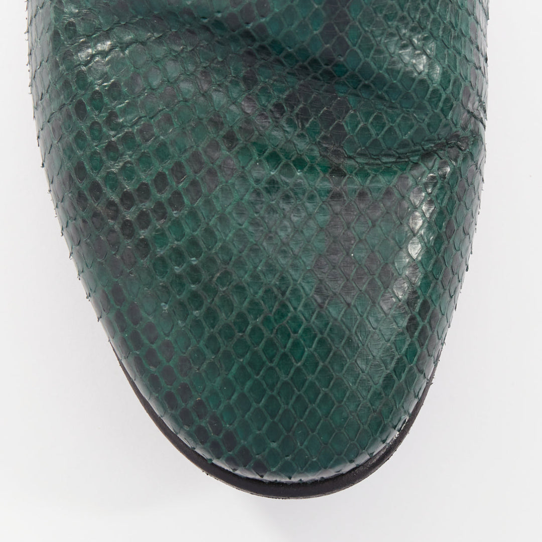LANVIN 2012 Vintage green scaled leather silver chain ankle boots UK9 EU43