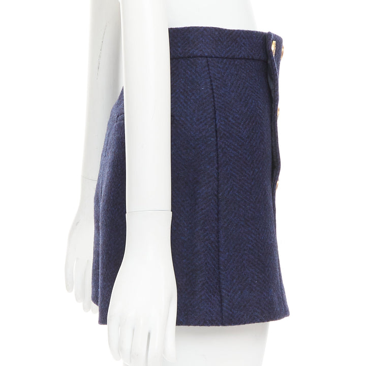 RED VALENTINO navy virgin wool nautical gold button high waist shorts IT36 XXS