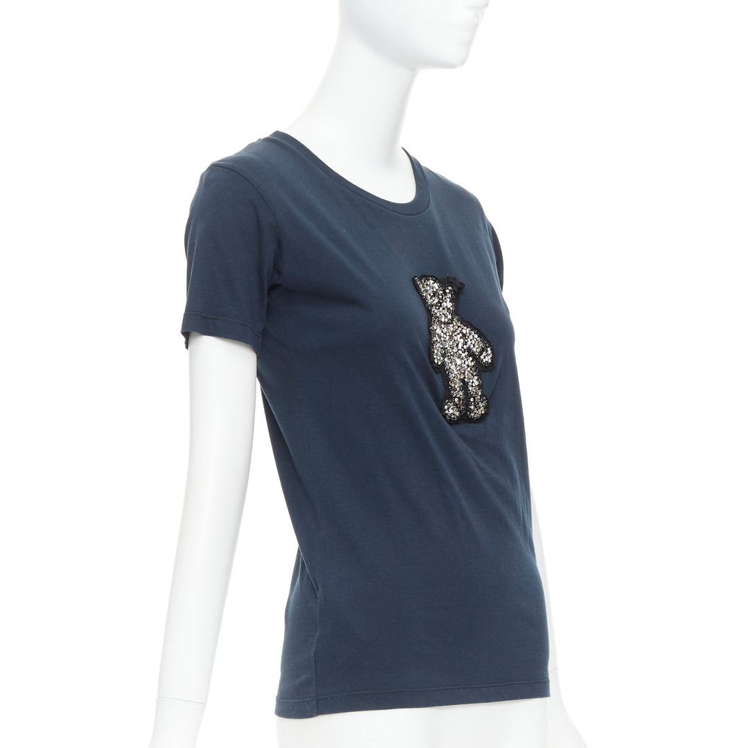 PRADA 2008 black crystal embellished teddy bear tshirt S