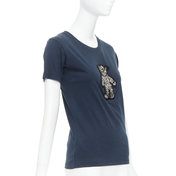 PRADA 2008 black crystal embellished teddy bear tshirt S