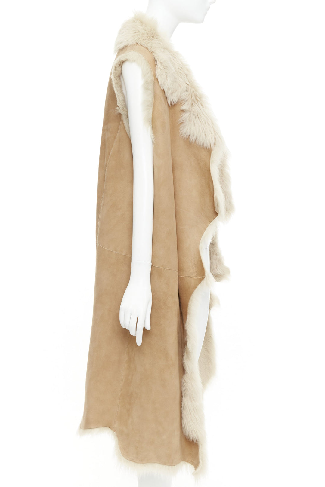 MICHAEL KORS COLLECTION Runway brown fur lined suede leather vest coat