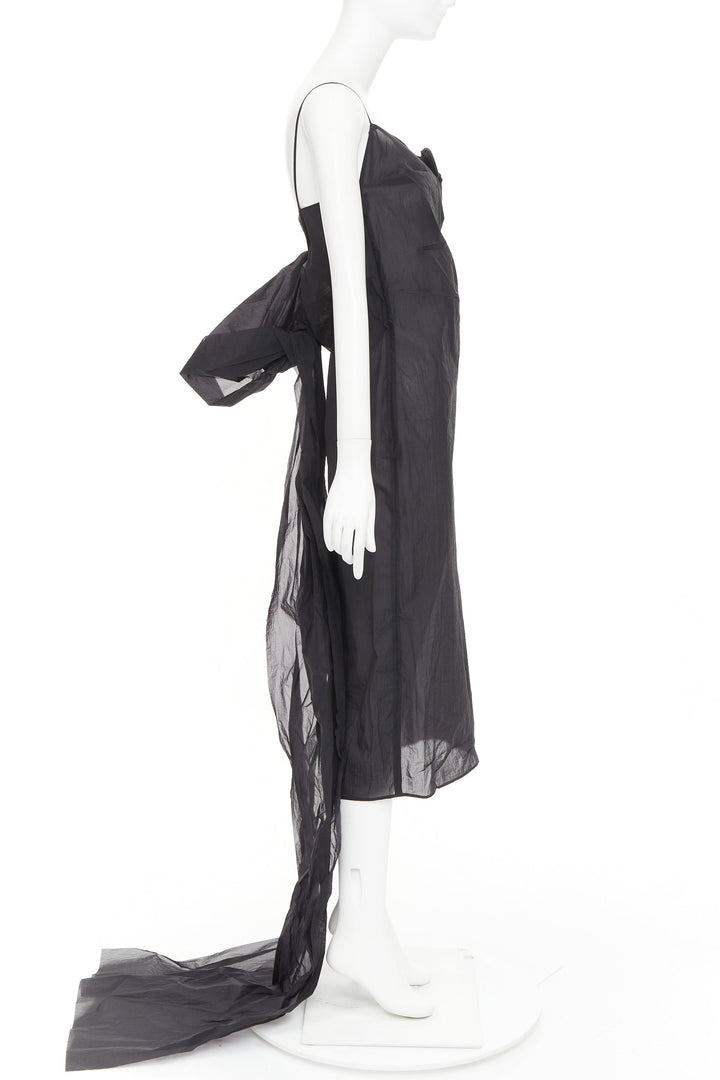 PRADA 2023 Runway black crinkled Re-Nylon crepe rosette draped slip gown IT38 XS