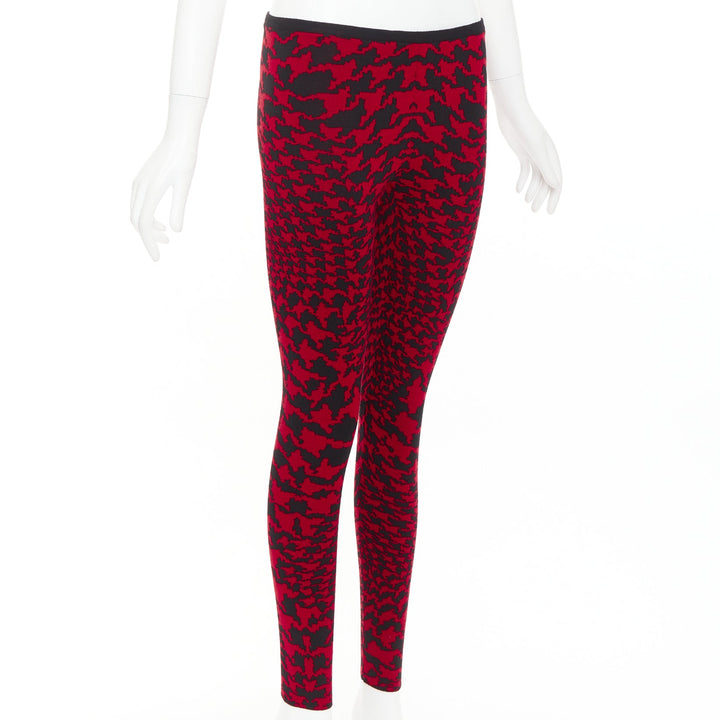 ALEXANDER MCQUEEN Vintage 2009 Horn Plenty red houndstooth wool knit leggings XS