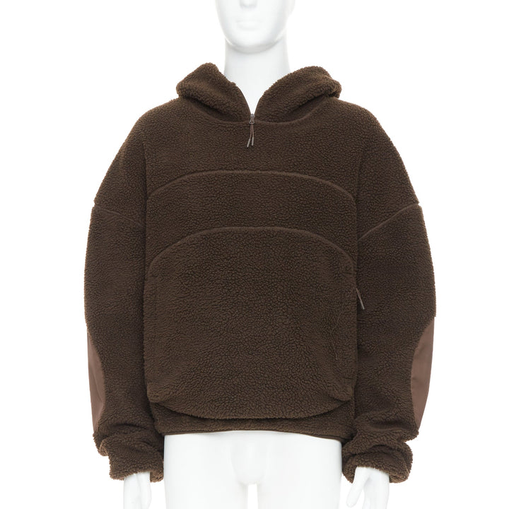 ENTIRE STUDIOS V2 fleece hoodie brown hooded zip pockets pullover L