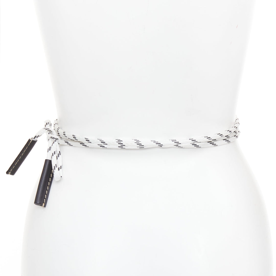 MARNI white black leather trim half wired rope tie wrap belt