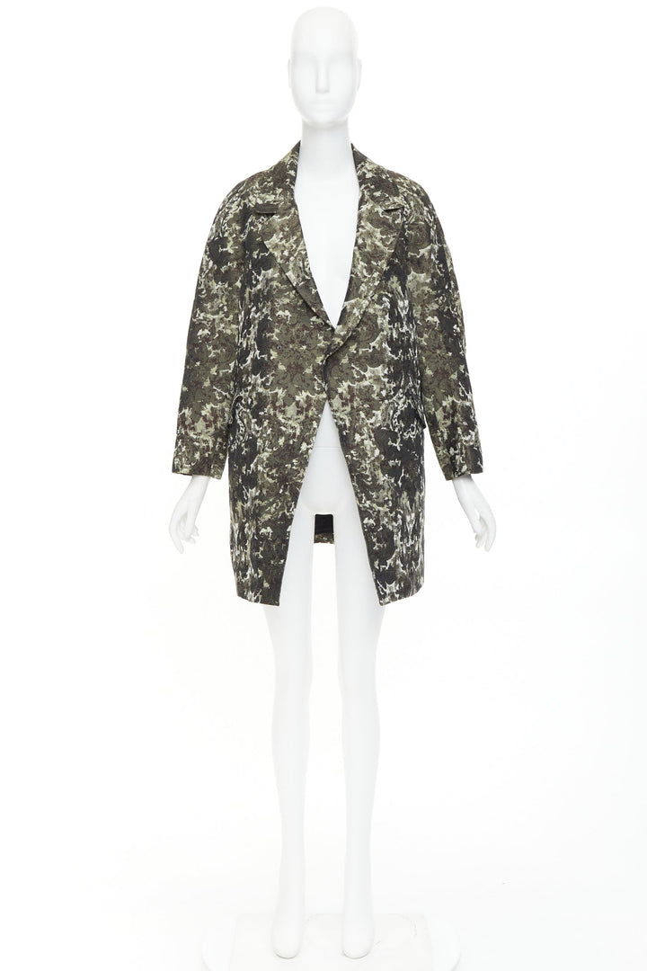 TOGA ARCHIVES multicolor green jacquard camouflage trees fleece line coat JP1 XS