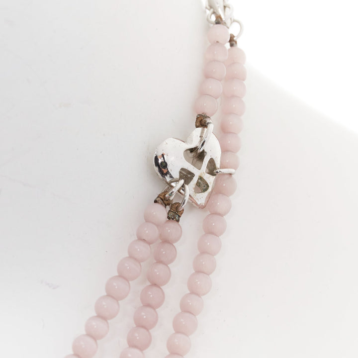 CHRISTIAN DIOR John Galliano Vintage silver pink heart logo tiered necklace