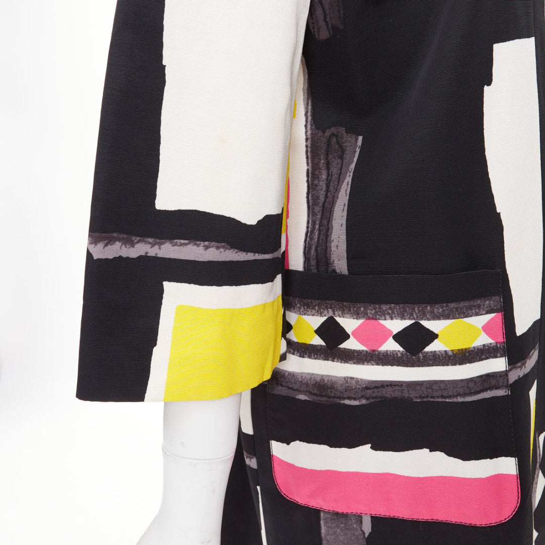 KENZO Defile vintage pink yellow black abstract crystal collar coat FR42 XL