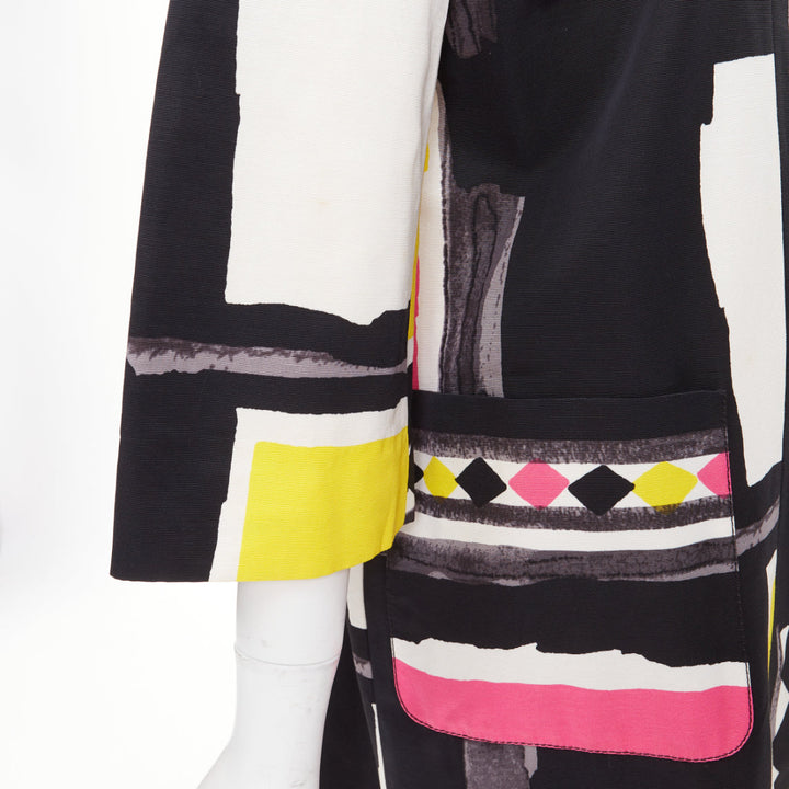 KENZO Defile vintage pink yellow black abstract crystal collar coat FR42 XL