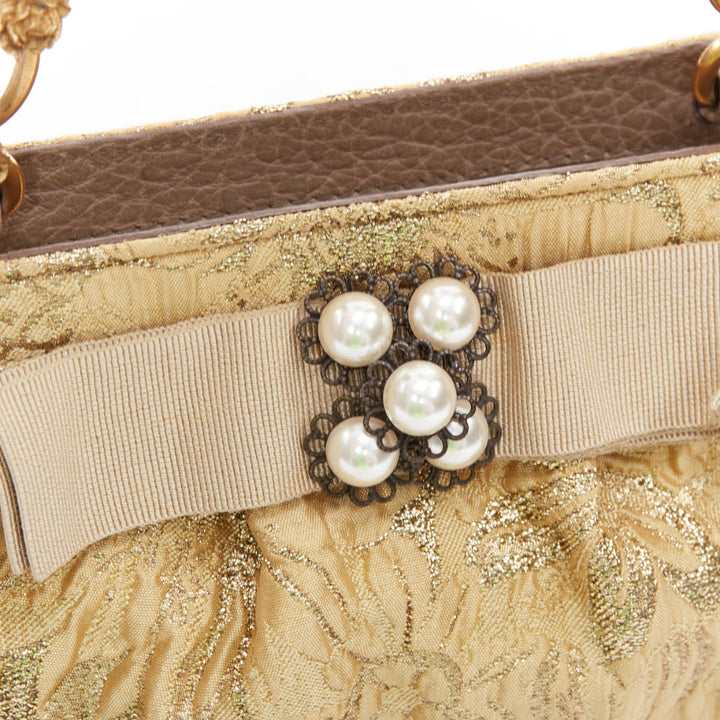 DOLCE GABBANA gold metallic floral jacquard rosette chain shoulder bag