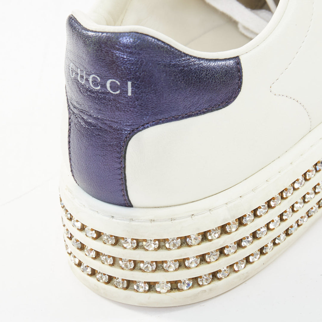 GUCCI 2018 New Ace Crystal Bee embroidered white leather platform sneakers EU38
