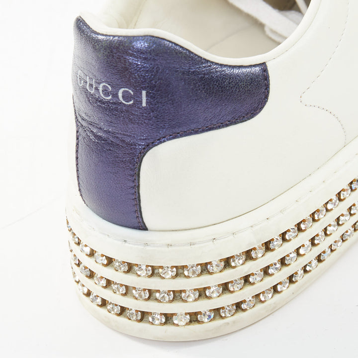 GUCCI 2018 New Ace Crystal Bee embroidered white leather platform sneakers EU38