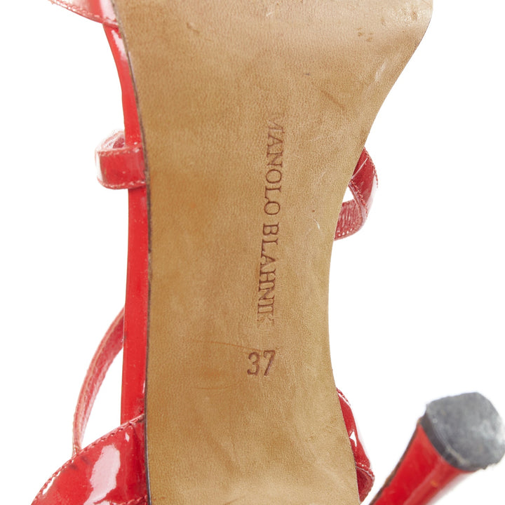 MANOLO BLAHNIK red patent leather crisscross strappy sandals EU37