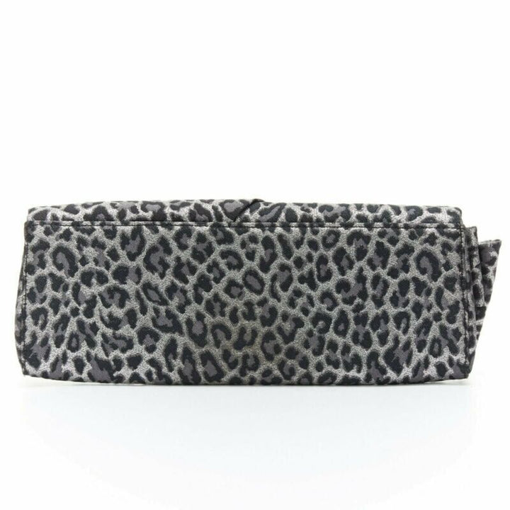 CHRISTIAN LOUBOUTIN Aionoeud silver leopard asymmetrical bow elongated clutch