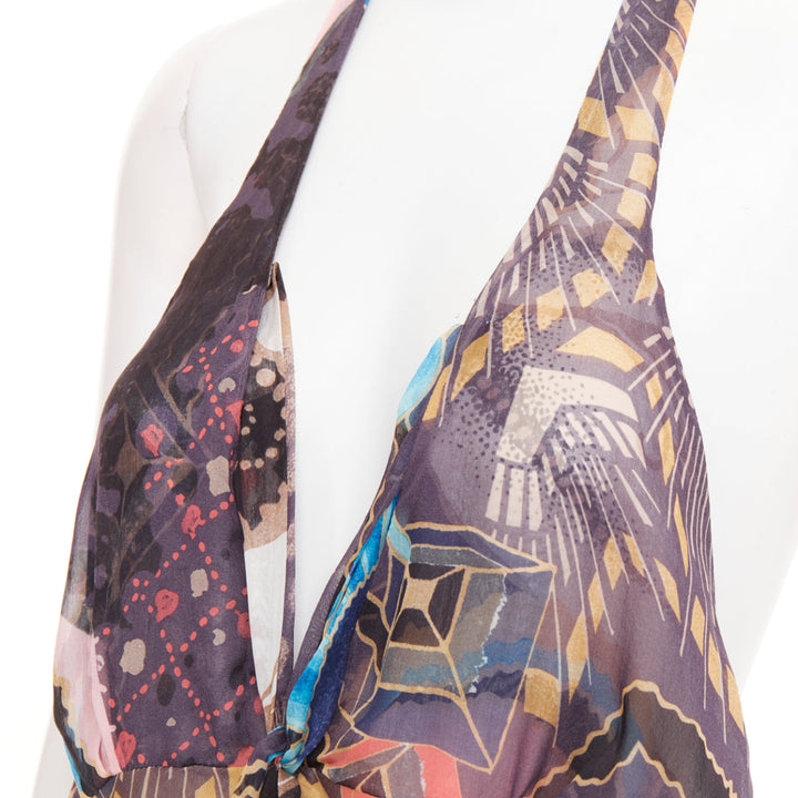 CHRISTIAN LACROIX Vintage abstract paisley print silk halter dress FR46 3XL