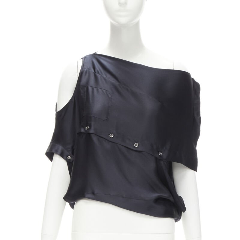 MAISON MARGIELA 2005 Vintage 100% silk black sideways off shoulder top IT42 M