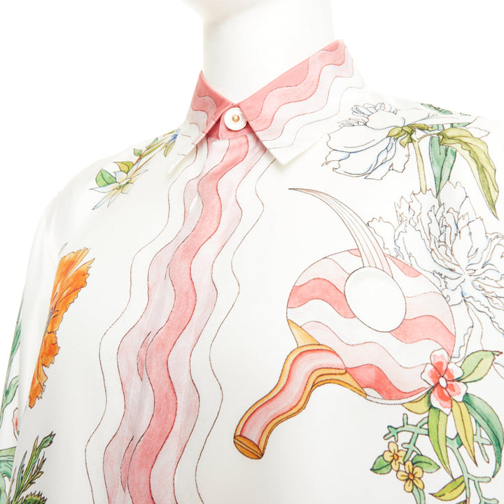 CASABLANCA 2022 Ping Pong Fleurie Jour wavy trim silk printed shirt top XXL