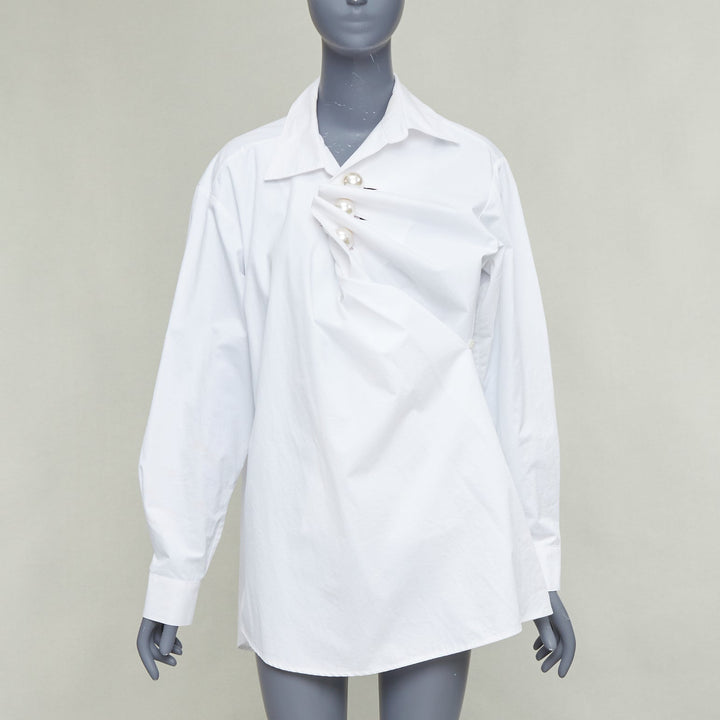 KIMHEKIM Tonight Venus gathered pearl button asymmetric oversized shirt FR36 S