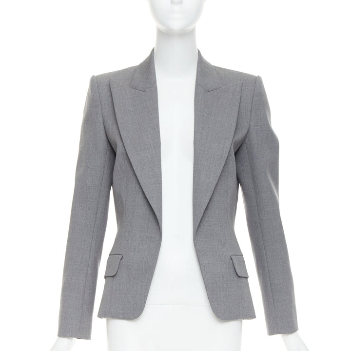 ALEXANDRE VAUTHIER COUTURE grey wooly peak lapel single breasted blazer jacket