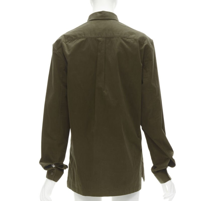 BALENCIAGA army green cotton-blend concealed zip front shirt EU38 S