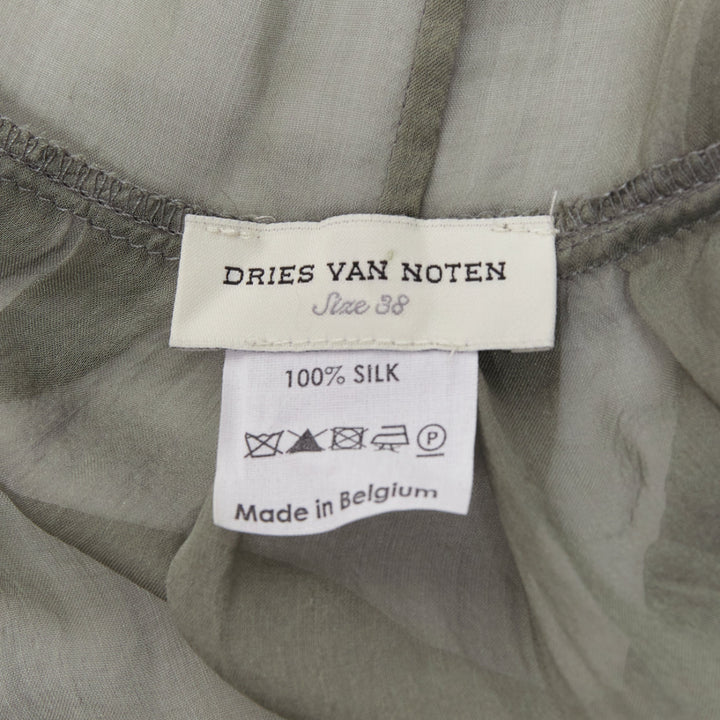 DRIES VAN NOTEN  100% silk military green sheer wrap tie skirt FR38 M