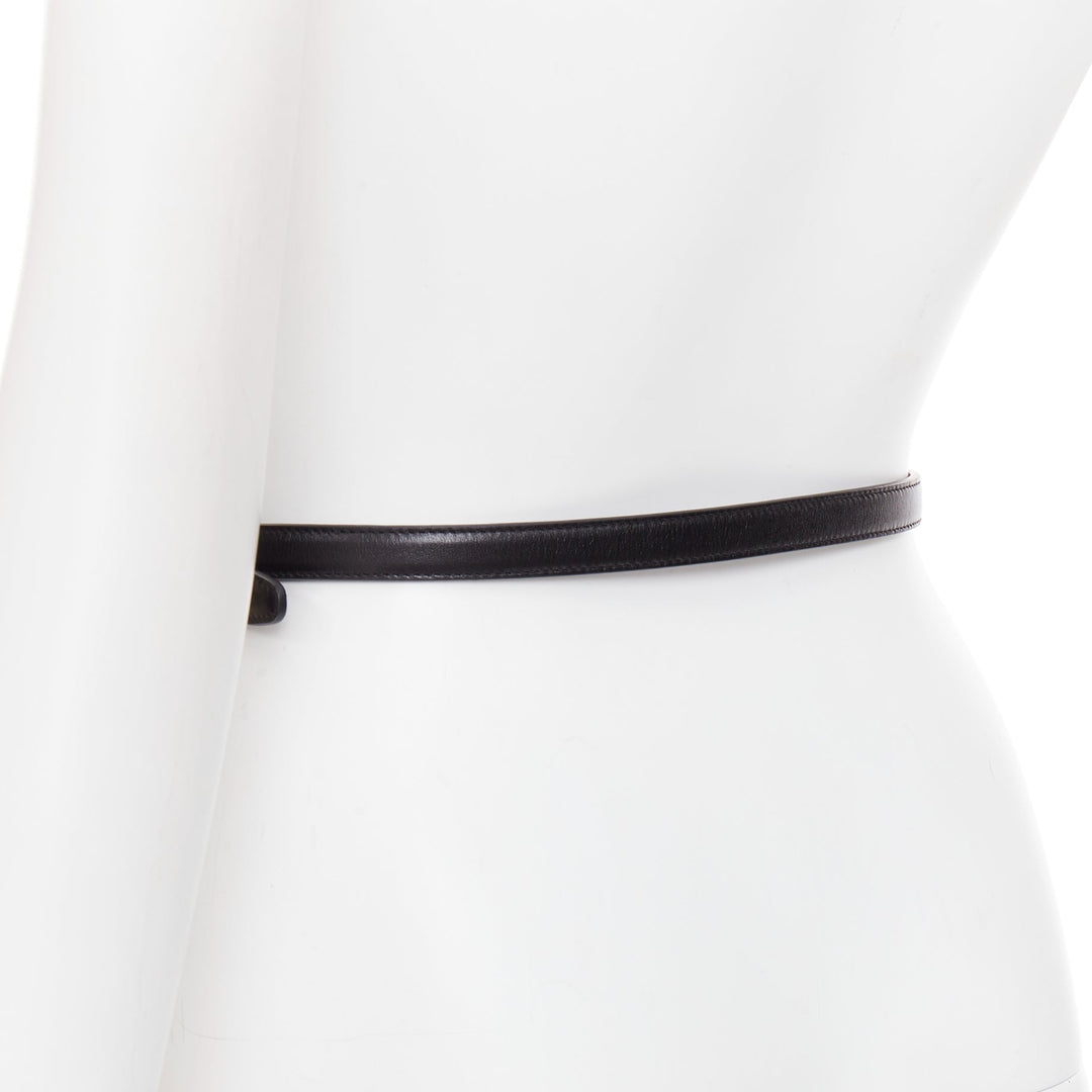 SAINT LAURENT Trois Passants black leather gold 3 loop buckle skinny belt