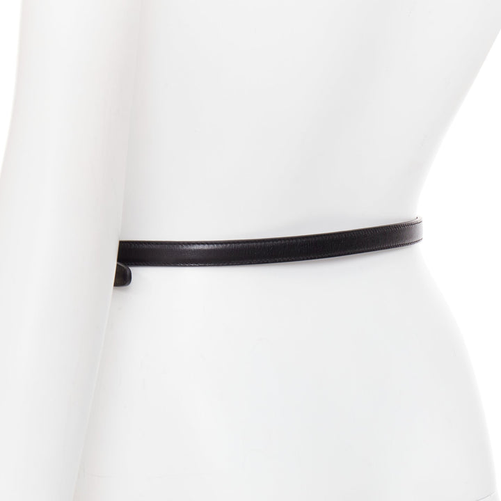 SAINT LAURENT Trois Passants black leather gold 3 loop buckle skinny belt