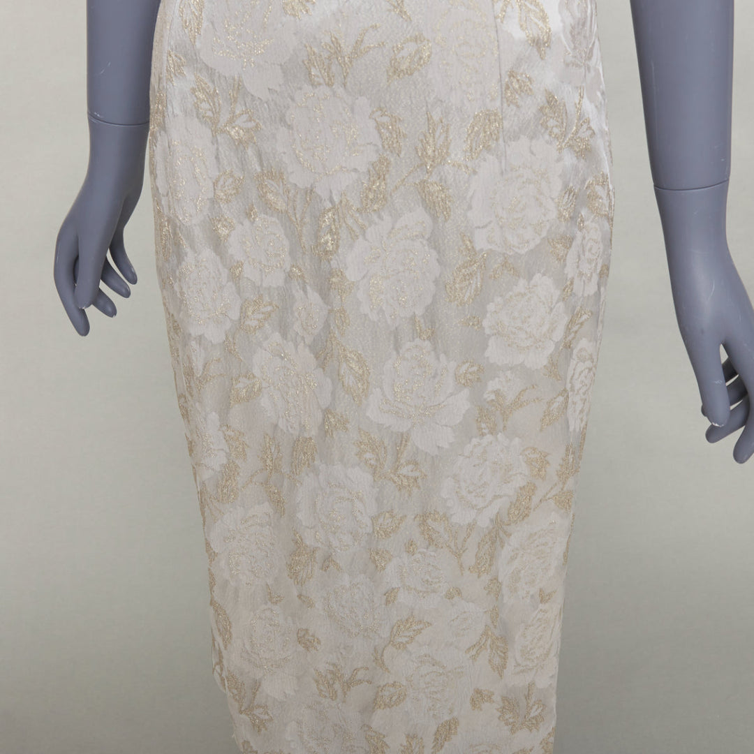 DOLCE GABBANA grey gold floral lurex jacquard bateau neck sheath dress IT42 M